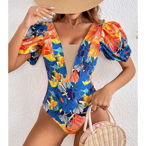 Maillot De Bain Une Pièce En Dentelle,Sexy,Col En V,Imprimé,À Volants,Rembourré,Bandage,Vêtements De Plage,2023