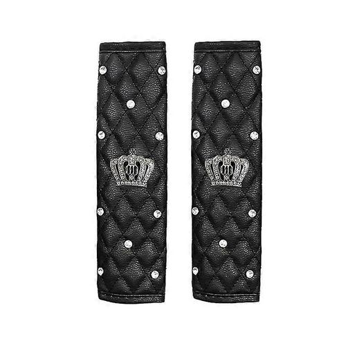 Pu Leather Car Seat Belt Cover Shoulder Seat Belt Pad Rhinestones Crown 2 Pcs Adults Youth