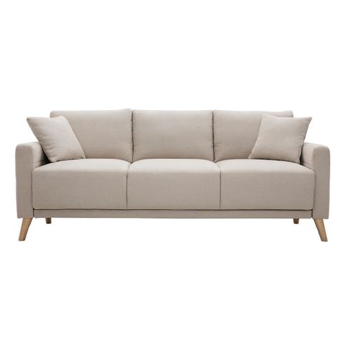 Canapé 3 Places En Tissu Beige Et Bois Clair Munik