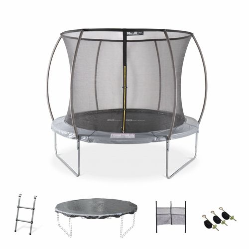 Trampoline Ø 305cm - Mars Inner Xxl- Trampoline De Jardin Gris Avec Filet De Protection Intérieur