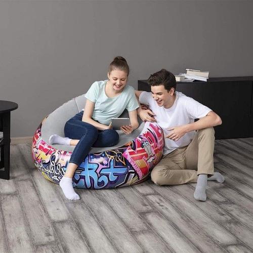 Trade Shop - Fauteuil Gonflable Pouf Schtroumpf Graffiti Street Art 112x112x66 Cm 3 Couleurs 75075