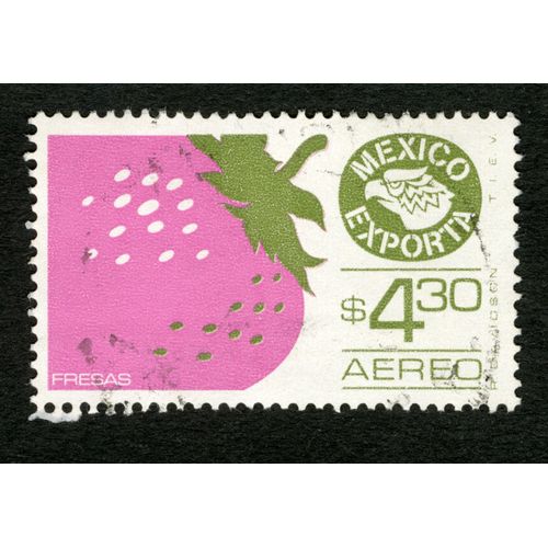 Timbre Oblitéré Mexico Exporta, Fresas, Aereo, S4.30