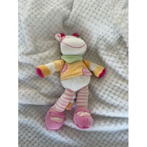 Doudou Peluche Nicotoy Vache Rose Vert