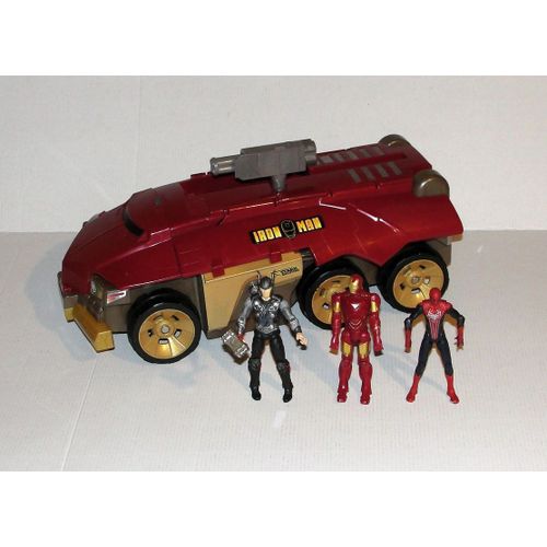 Voiture Iron Man Rolling Battle Headquarters 2010 Sonore Lumineux + 3 Figurines Avengers Spiderman Et Thor Hasbro