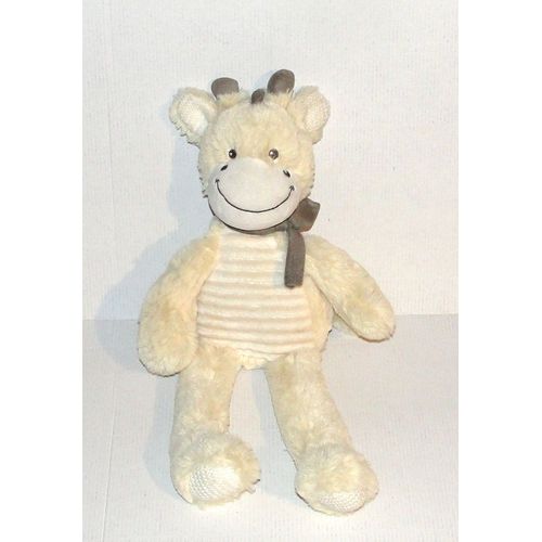 Doudou Vache Girafe Beige Echarpe Ventre Cotelé Tex 40 Cm