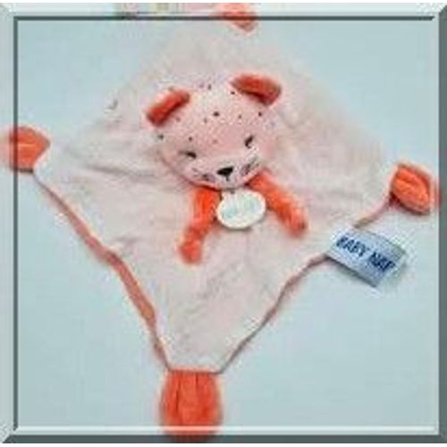 Doudou Leopard Baby Nat Plat Blanc Rose Saumon  Lange Jouet Peluche Bebe Naissance