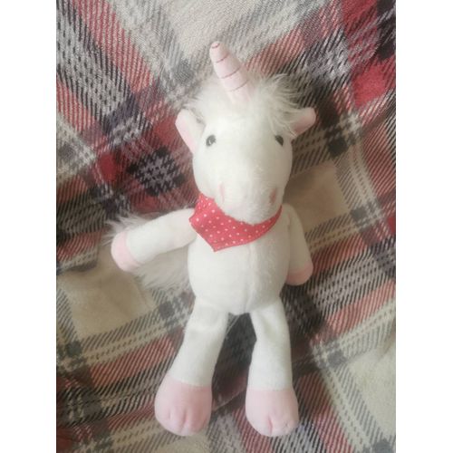 Doudou Peluche Licorne Blanche Rose Bandana Étoiles Kinder