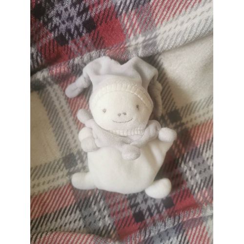 Petit Doudou Blanc Bleu Layette Lutin Billes Jolly Baby