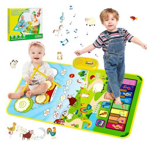 Jouets Pour Bébés Pour Garçons De 1 An, 3 En 1 Enfants En Bas Âge Piano Musical, Tapis De Tambour Avec Sons D'animaux, Sensoriel Tapis De Jeu D'anniversaire Jouets Pour Filles De 1 2 3 Ans