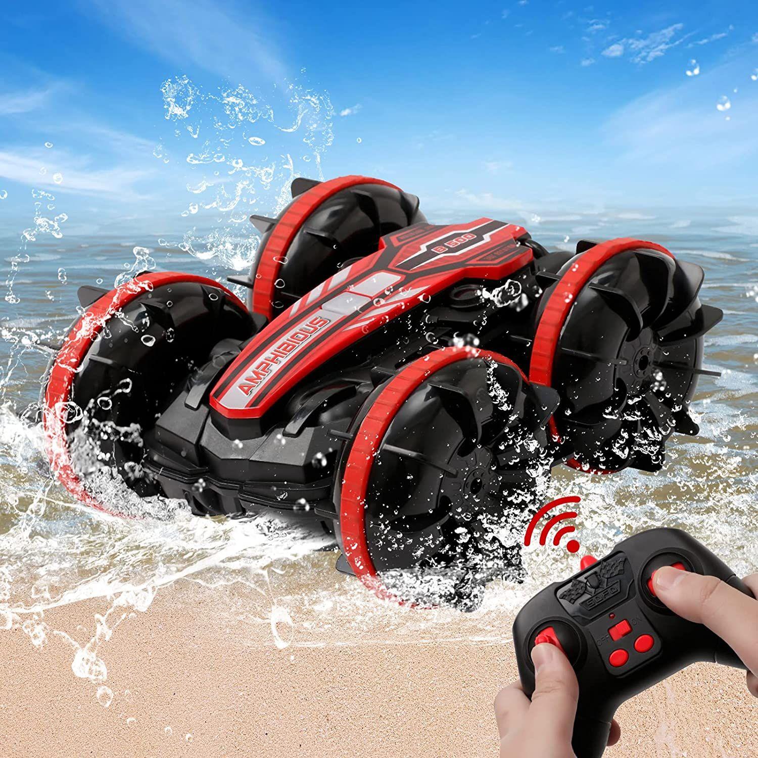 Voiture Télécommandée, Amphibie RC 2,4 GHz Stunt Car 360° Rotation 180°  Flip Tout Terrain 4WD Bateau Télécommandé Jouet avec 2 Batteries pour  Enfants Cadeau Garcon Fille 4 5 6 7 8 9 10 Ans