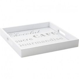 Plateau De Service En Bois Blanc Laqué Et Verre