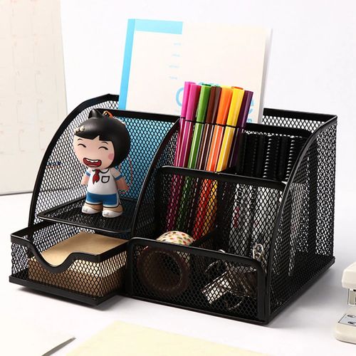 Boîte De Rangement De Maquillage En Maille D'acier,Bureau À 6 Compartiments,Porte-Crayon Et Porte-Stylo,Fournitures Scolaires,Papeterie Et Bureau
