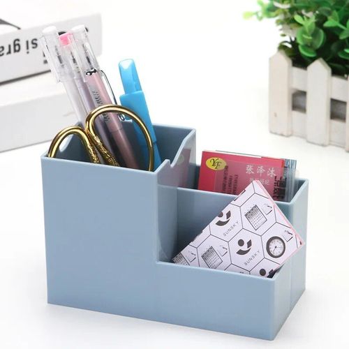 Porte-Stylo De Bureau,Boîte De Rangement Créative À 6 Compartiments Multifonctions Pour Crayons De Maquillage,Papeterie Scolaire Et De Bureau - Type Blue