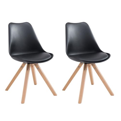 Lot De 2 Chaises De Salle À Manger Scandinave Synthétique Noir Pieds Bois Cds10020