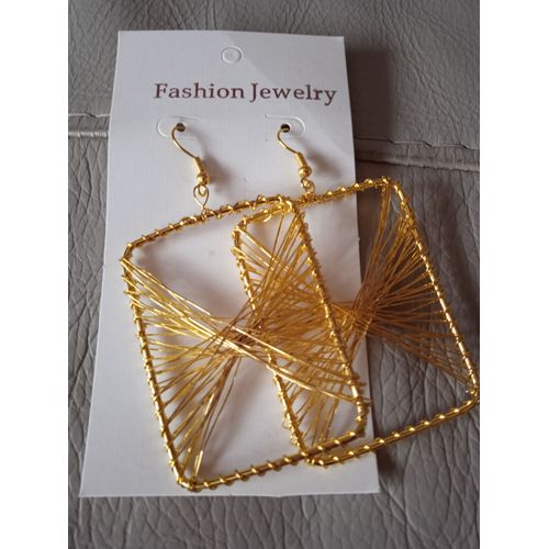 Boucles D'oreilles Pendentif Rectangles Dorés Et Tressés