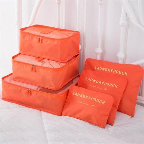 Orange - Ensemble de Sacs de Rangement de Voyage pour Vêtements, Pochette d'Emballage Multifonction Unisexe, Kit de Voyage, 6 Pièces