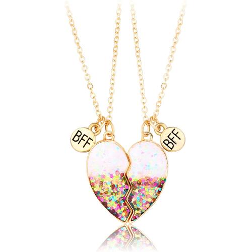 2 Pièces Collier D Amitie Pour 2 Filles, Collier Coeur Separable, Collier Bff Femme Or, Collier Paillettes Coeur Pendentif Pour Soeur Friend Cadeau Anniversaire