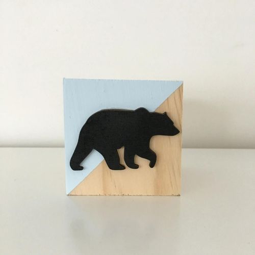 Ours polaire - 6x6x6cm - Bloc de cygne couronne en bois, décoration artisanale imprimée licorne pour mariage, jouet éducatif pour bébé, cadeau souvenir pour nouveau né, décor de séance Photo
