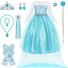 Deguisement Princesse Fille Elsa,Robe Reine Des Neiges avec Accessoires  Baguette Magique Princesse Couronne,Deguisement Enfant Carnaval Halloween