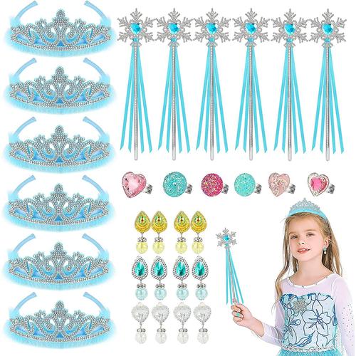 24 Pièce Princesse Bijoux Set, Princesse Diadème Baguette Magique Bagues Boucles D'oreilles Bijoux Accessoires, Princesse Cosplay Party Favors Fête Anniversaire Pour Enfant