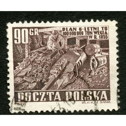 Timbre Oblitéré Poczta Polska, Plan 6-Letni To 100 000 000 Ton Wegla W R. 1955, 90 Gr, Slania