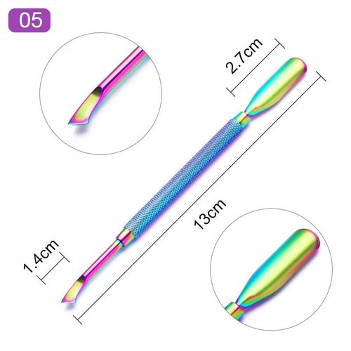 Pousse Cuticule Et Pincette En Acier Inoxydable Arc-En-Ciel,Coupe-Ongles,Pince À Épiler,Élimine Les Peaux Mortes Et Le Vernis Gel Uv,Outil De Nettoyage De Nail Art,Soin Des Mains Et Du - Type C05 