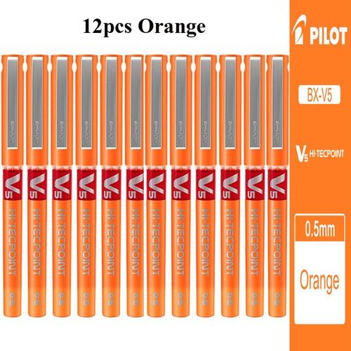12 Pièces Orange Stylo À Bille Roulante Pilot V5, 0.5mm, Encre Liquide Hi Tec, Pour Dessin Et Écriture, École Et Bureau