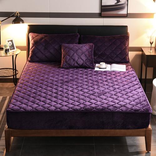 Violet - 1 Pièces 135x200cm - Couvre Lit En Velours Cristal, Épais Et Chaud, Matelassé, Protège Matelas Antibactérien, Toutes Saisons