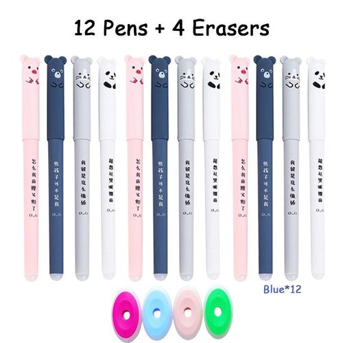 12 Bleu 4 Gommes Stylos Effaçables 0.35mm, Kawaii, Pour Écriture, Cadeaux Pour Filles, Stylo Gel Ours Mignon, Accessoires De Bureau, Papeterie Scolaire