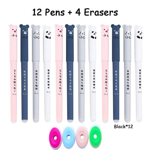 12 4 Gommes Noires Stylos Effaçables 0.35mm, Kawaii, Pour Écriture, Cadeaux Pour Filles, Stylo Gel Ours Mignon, Accessoires De Bureau, Papeterie Scolaire