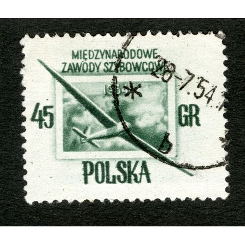 Timbre Oblitéré Polska, Miedzynarodowe Zawody Szybowcowe 1954 , 45 Gr
