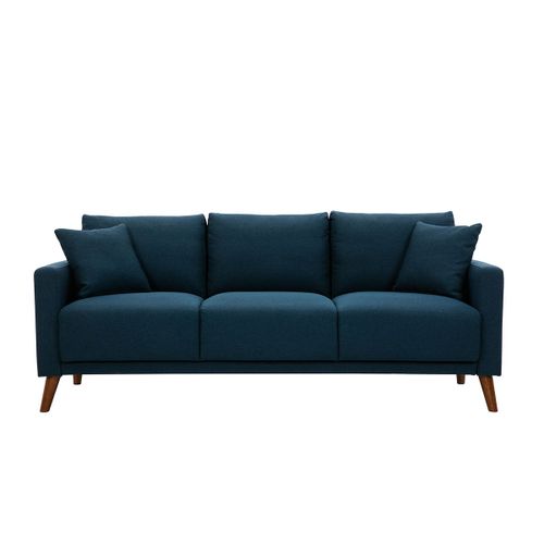 Canapé 3 Places En Tissu Bleu Foncé Et Bois Foncé Munik
