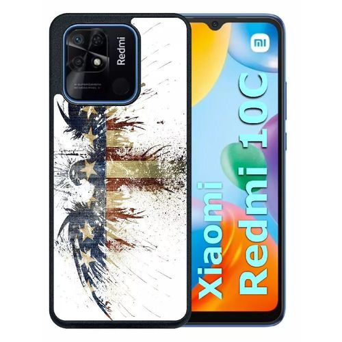 Coque Pour Redmi 10c - Aigle Americain Grunge - Silicone - Noir