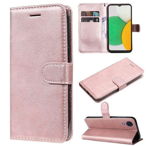 Saturcase Coque Pour Samsung Galaxy A03 Core, Pu Cuir Magnétique Flip Portefeuille Support Porte-Carte Protecteur Housse Étui Avec Dragonne Pour Samsung Galaxy A03 Core (Or Rose)
