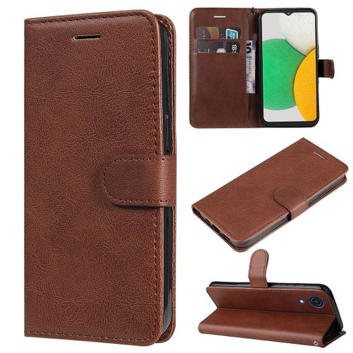Saturcase Coque Pour Samsung Galaxy A03 Core, Pu Cuir Magnétique Flip Portefeuille Support Porte-Carte Protecteur Housse Étui Avec Dragonne Pour Samsung Galaxy A03 Core (Marron)