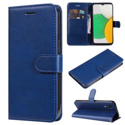 Saturcase Coque Pour Samsung Galaxy A03 Core, Pu Cuir Magnétique Flip Portefeuille Support Porte-Carte Protecteur Housse Étui Avec Dragonne Pour Samsung Galaxy A03 Core (Bleu)