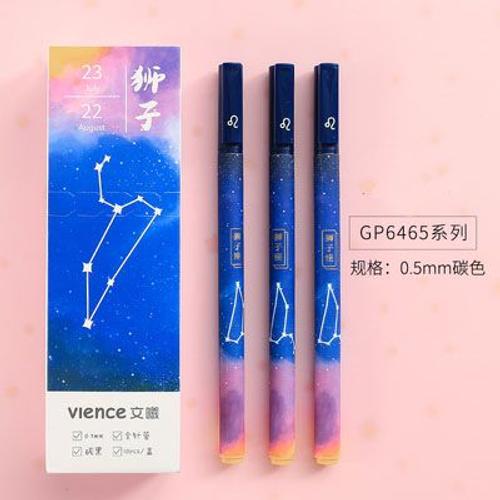 3 Pièces Lion Noir Constellation Starry Gel Pen, Cadeau Pour Fille, Étudiant, Papeterie Scolaire, Écriture, Fournitures De Bureau, 0.5mm