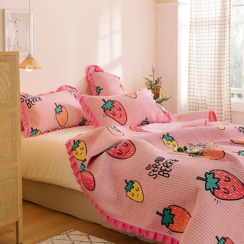 Couleur 10 - 1pc Feuille 230x250cm - Couvre Lit Matelassé En Velours Imprimé Mignon, Drap De Lit En Flanelle, Pour L'hiver, À Volants, Queen Size Et King Size