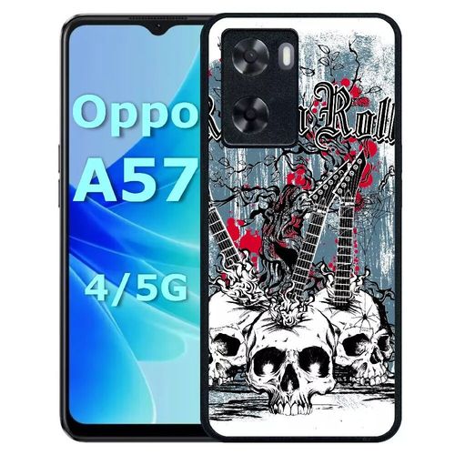 Coque Pour Oppo A57 - Heavymetal Rock N Roll Skulls - Silicone - Noir