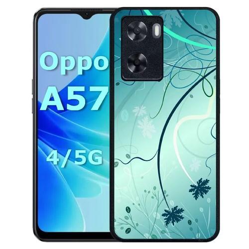 Coque Pour Oppo A57 - Abstrait Turquoise Fleur - Silicone - Noir