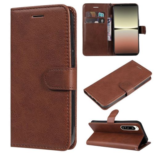 Saturcase Coque Pour Sony Xperia 5 Iv 2022, Pu Cuir Magnétique Flip Portefeuille Support Porte-Carte Protecteur Housse Étui Avec Dragonne Pour Sony Xperia 5 Iv 2022 (Marron)