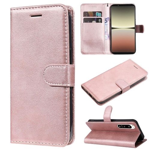 Saturcase Coque Pour Sony Xperia 5 Iv 2022, Pu Cuir Magnétique Flip Portefeuille Support Porte-Carte Protecteur Housse Étui Avec Dragonne Pour Sony Xperia 5 Iv 2022 (Or Rose)