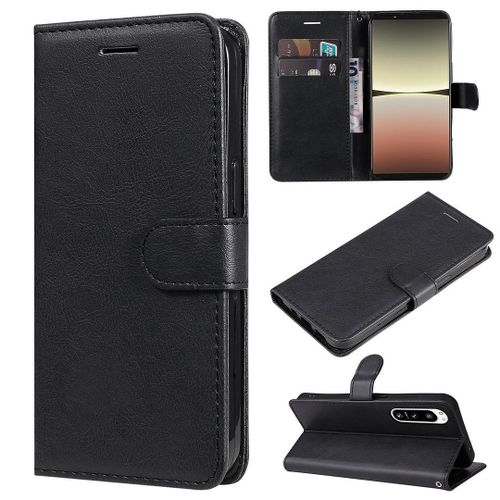 Saturcase Coque Pour Sony Xperia 5 Iv 2022, Pu Cuir Magnétique Flip Portefeuille Support Porte-Carte Protecteur Housse Étui Avec Dragonne Pour Sony Xperia 5 Iv 2022 (Noir)