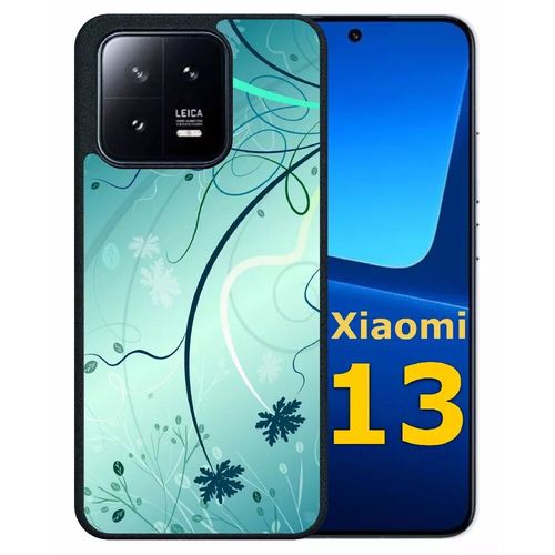 Coque Pour Xiaomi 13 - Abstrait Turquoise Fleur - Silicone - Noir
