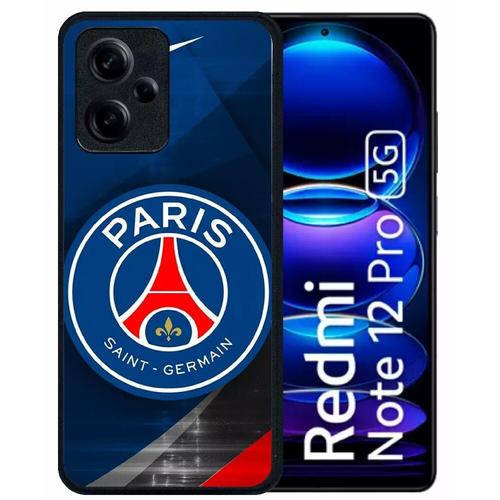 Coque Pour Redmi Note 12 Pro 5g - Psg Paris Saint Germain Metalise - Silicone - Noir