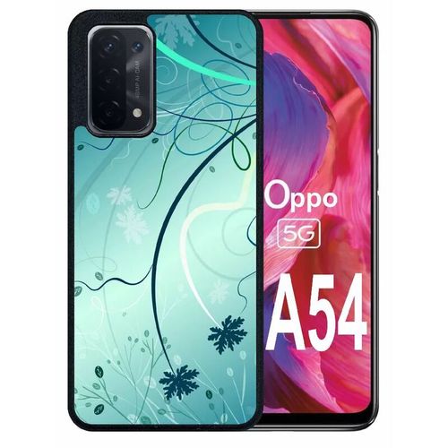 Coque Pour Oppo A54 5g - Abstrait Turquoise Fleur - Silicone - Noir
