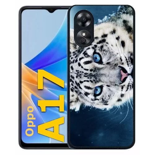 Coque Pour Oppo A17 - Tigre Blanc Yeux Bleus - Silicone - Noir