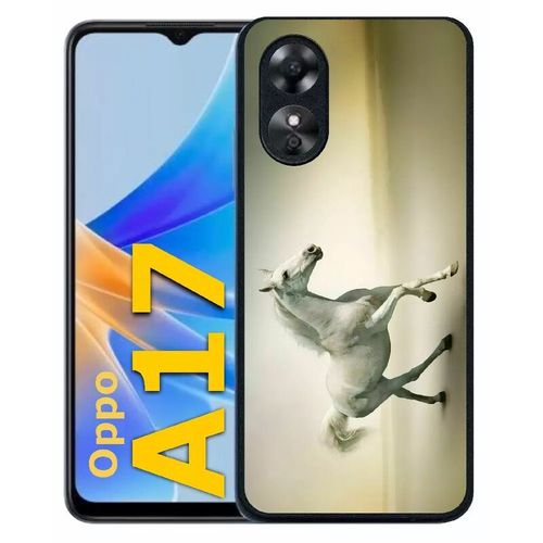 Coque Pour Oppo A17 - Cheval Blanc En Course - Silicone - Noir