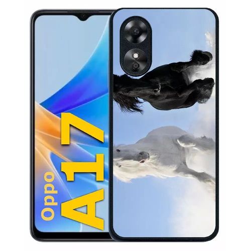 Coque Pour Oppo A17 - Chevaux Blanc Et Noir Dans La Neige - Silicone - Noir