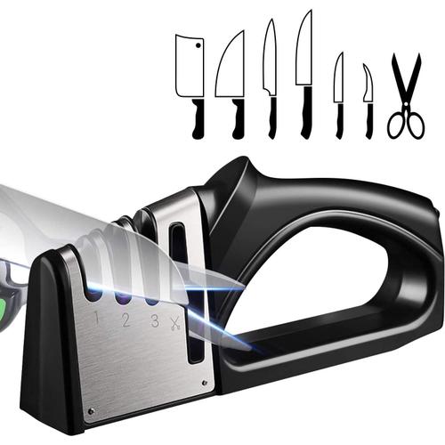 Aiguiseur Couteaux Professionnel, Aiguiseur Couteaux 4 En 1, Affûteurs Manuels Knife Sharpener Avec Base Anti-Dérapante Pour Couteaux De Cuisine, Ciseaux